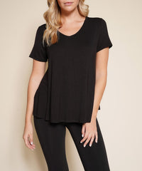 Women Bamboo V Neck Flared Open Bottom Short Sleeves T Shirt Zarnesh