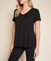 Women Bamboo V Neck Flared Open Bottom Short Sleeves T Shirt Zarnesh