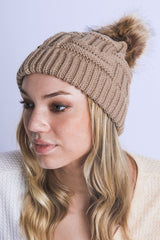 Women Braided Knitted Fur Pom Pom Beanie | Zarnesh