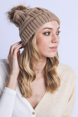 Women Braided Knitted Fur Pom Pom Beanie | Zarnesh