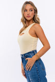 Women Front Cut Out Racerback Round Neck Sleeveless Bodysuit Zarnesh