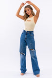 Women Front Cut Out Racerback Round Neck Sleeveless Bodysuit Zarnesh