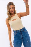 Women Front Cut Out Racerback Round Neck Sleeveless Bodysuit Zarnesh
