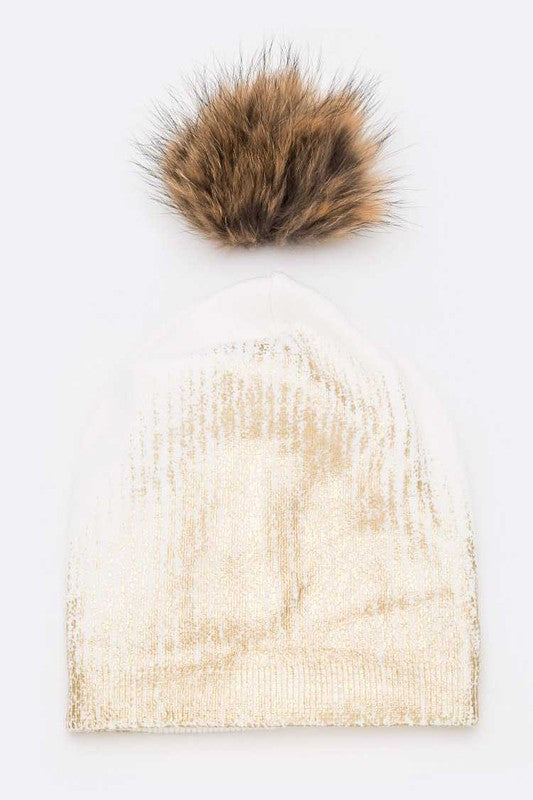 Women Metallic Cashmere Fur Pom Beanie | Zarnesh