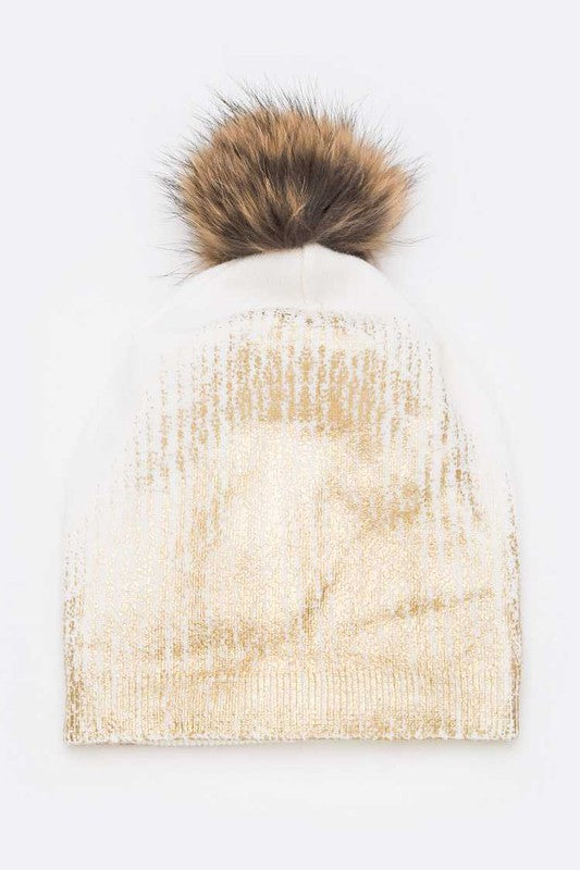 Women Metallic Cashmere Fur Pom Beanie | Zarnesh