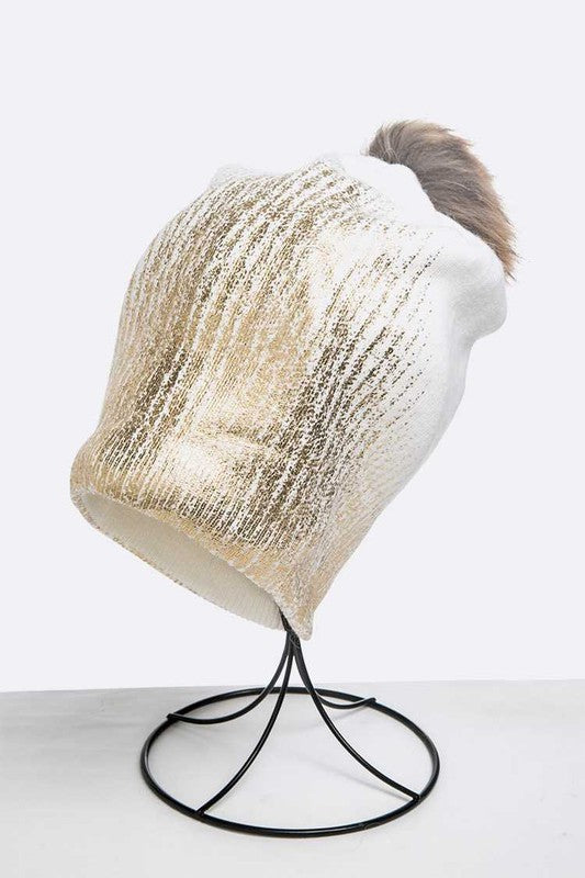 Women Metallic Cashmere Fur Pom Beanie | Zarnesh