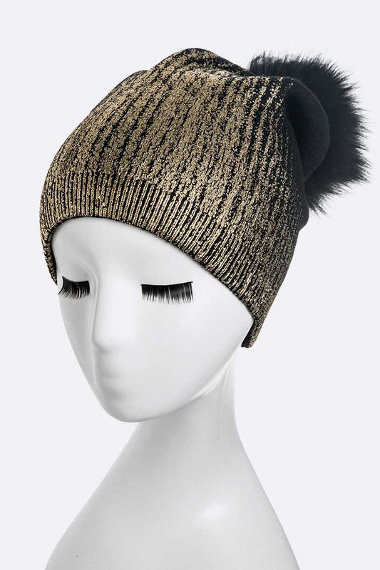 Women Metallic Cashmere Fur Pom Beanie | Zarnesh