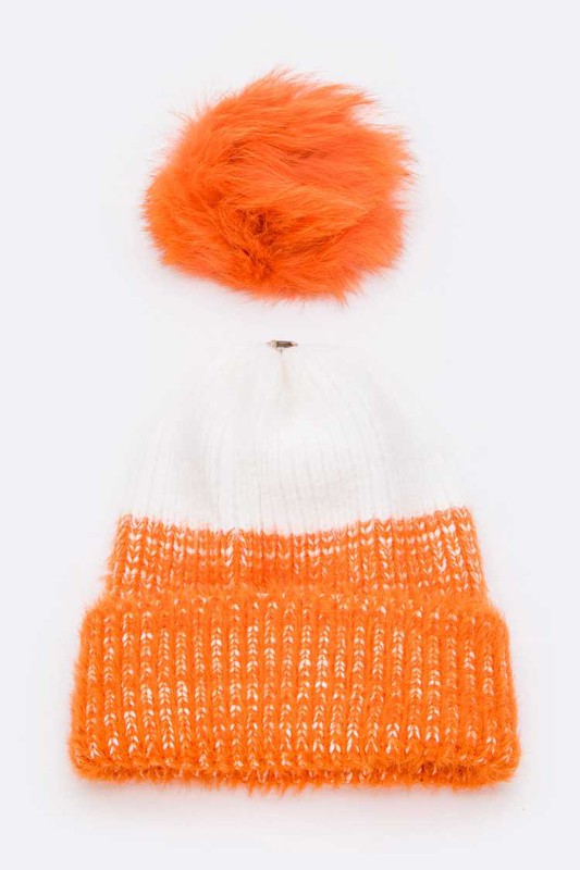 Women Wool Blend Fur Pom Pop Color Beanie | Zarnesh