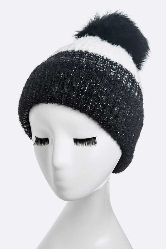 Women Wool Blend Fur Pom Pop Color Beanie | Zarnesh