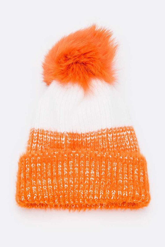 Women Wool Blend Fur Pom Pop Color Beanie | Zarnesh