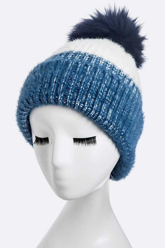 Women Wool Blend Fur Pom Pop Color Beanie | Zarnesh