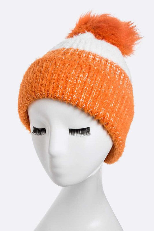 Women Wool Blend Fur Pom Pop Color Beanie | Zarnesh