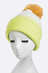 Women Wool Blend Fur Pom Pop Color Beanie | Zarnesh