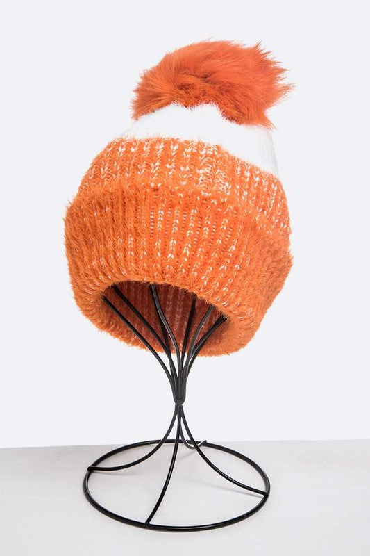 Women Wool Blend Fur Pom Pop Color Beanie | Zarnesh