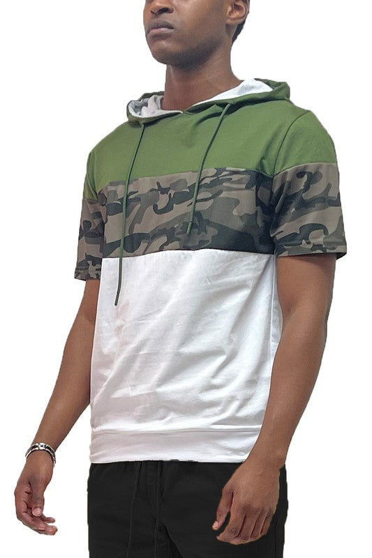 Men's Camo Color block Short Sleeves Hooded Shirt | Zarnesh