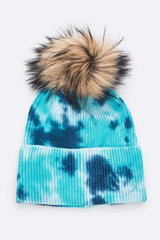 Women Tie Dyed Natural Raccoon Fur Pom Beanie | Zarnesh