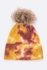 Women Tie Dyed Natural Raccoon Fur Pom Beanie | Zarnesh