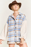 Women Plus Multi Plaid Teddy Fur Sleeves Fuzzy Sleeve Jacket Zarnesh