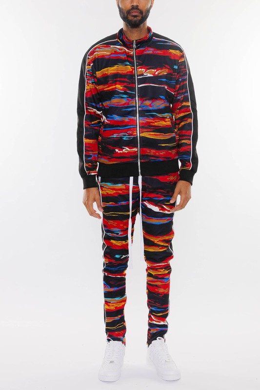  Men's Print Full Zip Track Suit Set | Zarnesh