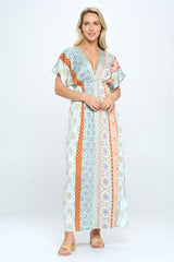 Women's Boho Print Kimono Maxi Dress with Side Slit | Zarnesh