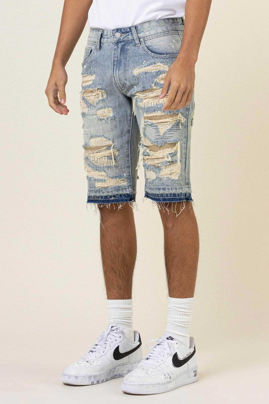 Men Heavy Rip & Repair Released Hem Denim Shorts | Zarnesh