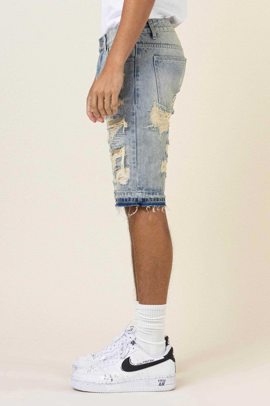 Men Heavy Rip & Repair Released Hem Denim Shorts | Zarnesh