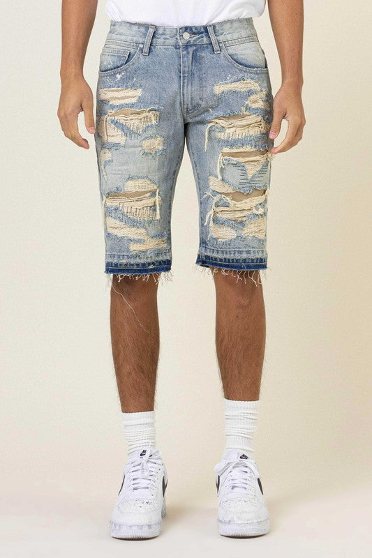 Men Heavy Rip & Repair Released Hem Denim Shorts | Zarnesh