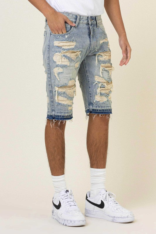 Men Heavy Rip & Repair Released Hem Denim Shorts | Zarnesh