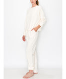 Women Cotton French Terry Washed Row Edge Pullover Joggers Set | Zarnesh