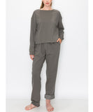 Women Cotton French Terry Washed Row Edge Pullover Joggers Set | Zarnesh