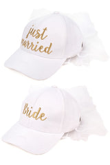  Women's C.C Wedding Bride Just Married Baseball Cap Embroidered Lace Veil BW-1 | Zarnesh