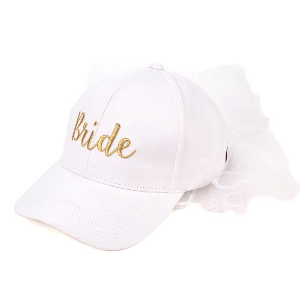  Women's C.C Wedding Bride Just Married Baseball Cap Embroidered Lace Veil BW-1 | Zarnesh