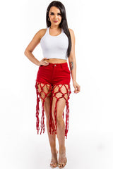 New Summer Ladies Fashion Knot Denim Jeans Shorts Red | Zarnesh