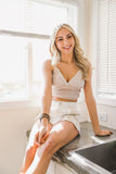 Women V Neck Gingham Smocked Bralette Zarnesh