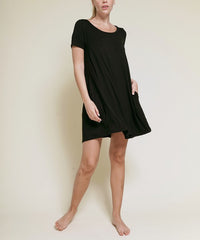 Women Bamboo Classic U Neck Draped Short Sleeve Mini Dress Zarnesh