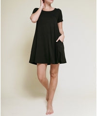 Women Bamboo Classic U Neck Draped Short Sleeve Mini Dress Zarnesh