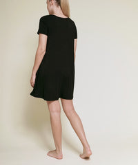 Women Bamboo Classic U Neck Draped Short Sleeve Mini Dress Zarnesh