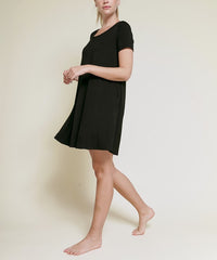 Women Bamboo Classic U Neck Draped Short Sleeve Mini Dress Zarnesh