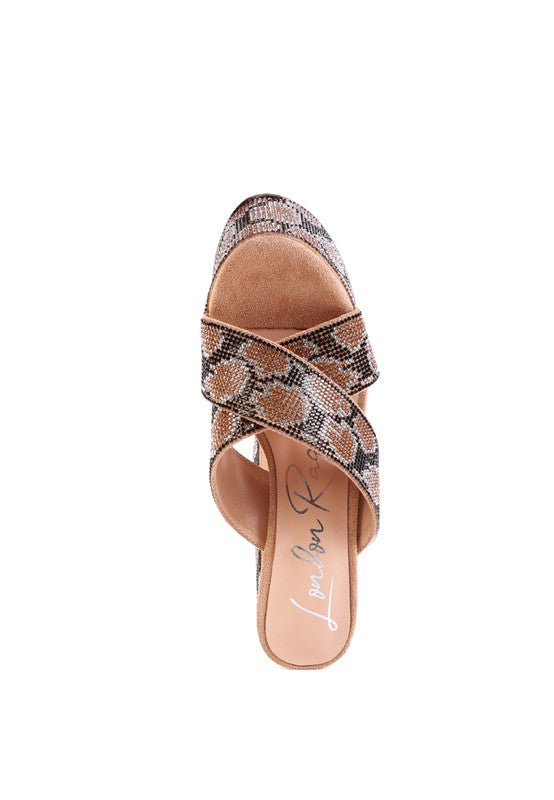 WOMEN'S SINFUL HIGH PLATFORM PATTERNED DIAMANTE SLIDES | ZARNESH