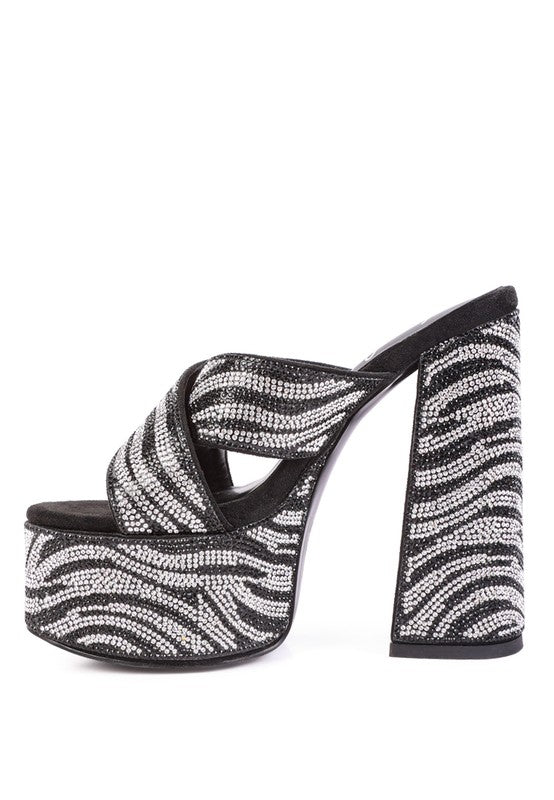 WOMEN'S SINFUL HIGH PLATFORM PATTERNED DIAMANTE SLIDES | ZARNESH