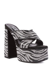 WOMEN'S SINFUL HIGH PLATFORM PATTERNED DIAMANTE SLIDES | ZARNESH