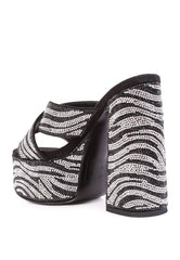 WOMEN'S SINFUL HIGH PLATFORM PATTERNED DIAMANTE SLIDES | ZARNESH