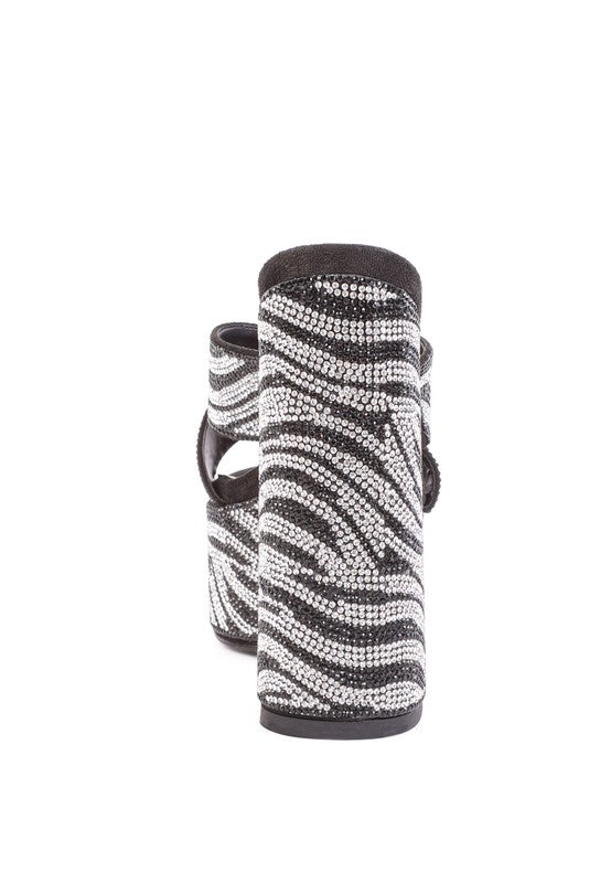 WOMEN'S SINFUL HIGH PLATFORM PATTERNED DIAMANTE SLIDES | ZARNESH