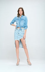 Women Front Destroyed Denim Skirt | Zarnesh