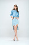Women Versatile Regular Fit Front Destroyed Denim Mini Skirt Zarnesh