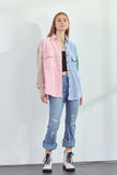 Women Corduroy Collar Front Pocket Loose Color Block Shirts Zarnesh