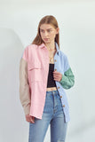 Women Corduroy Collar Front Pocket Loose Color Block Shirts Zarnesh