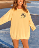 Women Good Vibes Only Smiley Face Print Comfort Sweatshirt Zarnesh