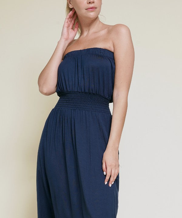 Women Bamboo Smock Waist Tube Knee Length Dress Zarnesh
