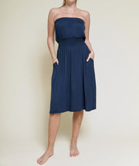 Women Bamboo Smock Waist Tube Knee Length Dress Zarnesh